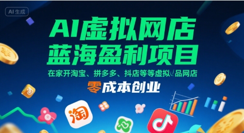 AI虚拟网店蓝海盈利项目，在家开淘宝、拼多多、抖店等虚拟品网店，零成本创业-缘艺创业网