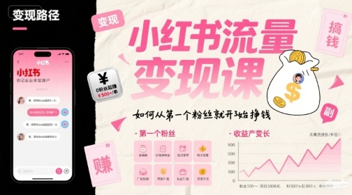 小红书流量变现课，如何从第一个粉丝就开始挣钱-缘艺创业网