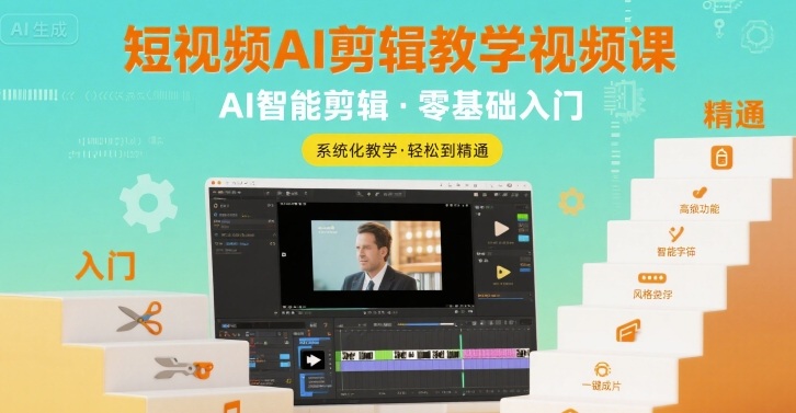 短视频AI剪辑教学视频课，入门到精通-缘艺创业网