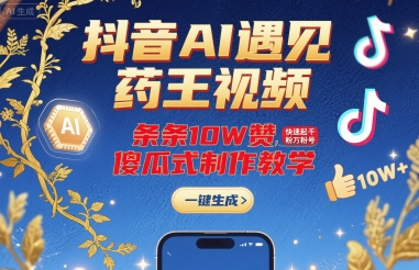 抖音AI遇见药王视频，条条10W赞，快速起千粉万粉号，傻瓜式制作教学-缘艺创业网