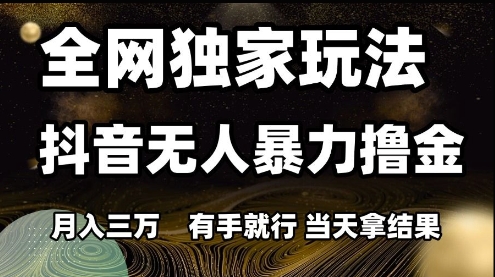 全网独家玩法抖音无人暴力撸金，月入3W，有手就行，当天拿结果【揭秘】-缘艺创业网