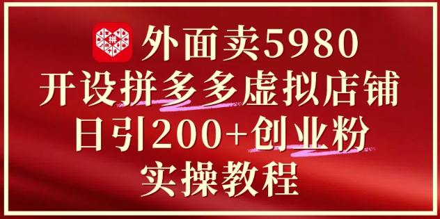 外面卖5980开设拼多多虚拟店铺：单日引流200+创业付费粉实战教程-缘艺创业网