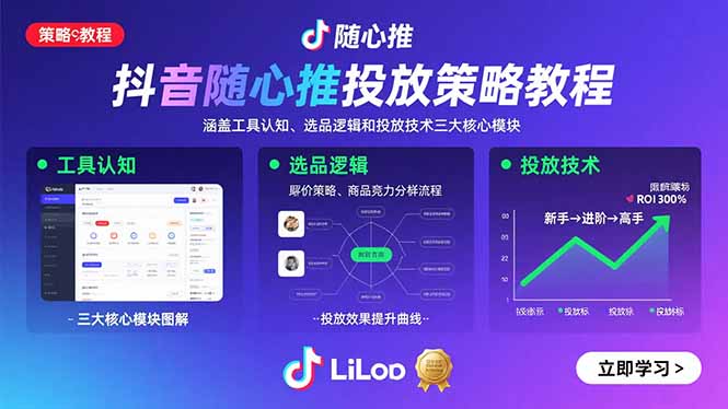 抖音随心推投放策略教程：涵盖工具认知、选品逻辑和投放技术三大核心模块-缘艺创业网