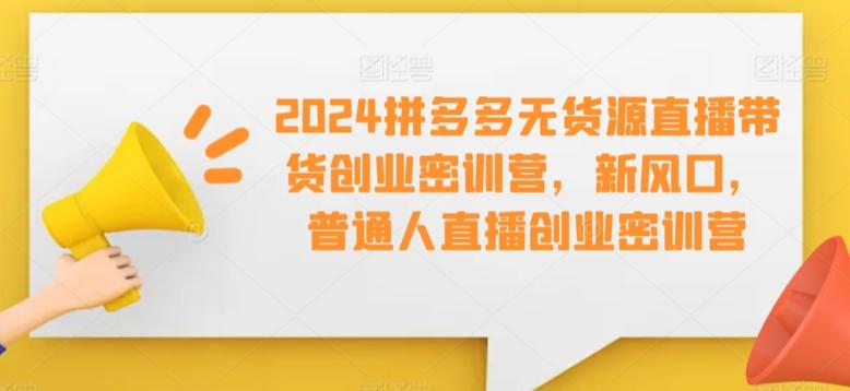 2024拼多多无货源直播带货创业密训营，新风口，普通人直播创业密训营-缘艺创业网