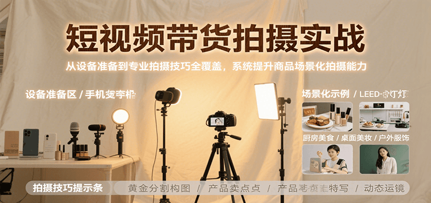 短视频带货拍摄实战，从设备准备到专业拍摄技巧全覆盖，系统提升商品场景化拍摄能力-缘艺创业网