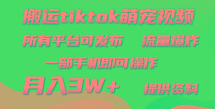 (9618期)搬运Tiktok萌宠类视频，一部手机即可。所有短视频平台均可操作，月入3W+-缘艺创业网