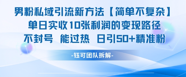 男粉私域引流新方法，单日收10张利润，日引流50+精准粉-缘艺创业网