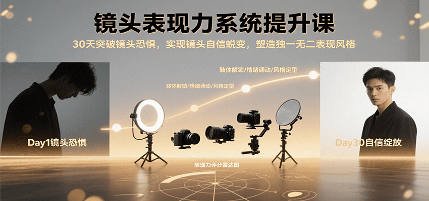 镜头表现力系统提升课，30天突破镜头恐惧实现自信蜕变，塑造独一无二表现风格-缘艺创业网