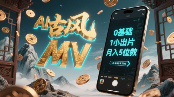 AI一键生成古风音乐MV，0剪辑基础1小时出片，多种变现渠道，一部手机月入5位数-缘艺创业网