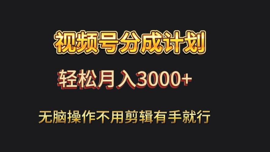 视频号流量分成，不用剪辑，有手就行，轻松月入2000+-缘艺创业网