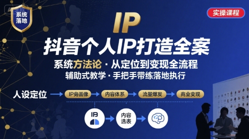抖音个人IP系统落地实操大课，实操课程，辅助落地-缘艺创业网
