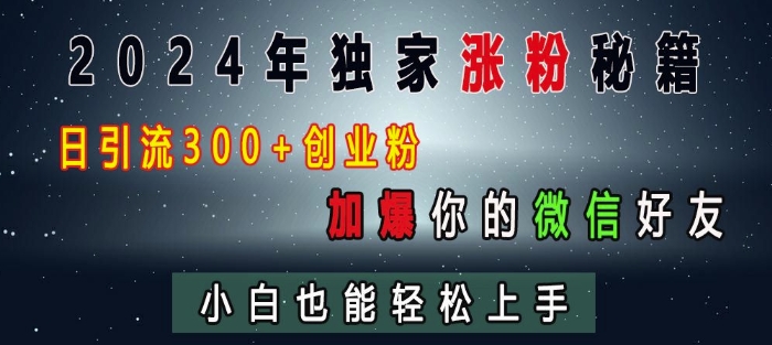 2024年独家涨粉秘籍，日引流300+创业粉，加爆你的微信好友，小白也能轻松上手-缘艺创业网