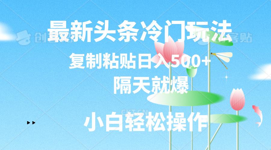 最新头条冷门玩法，隔天就爆，复制粘贴日入500+-缘艺创业网