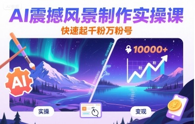 AI震撼风景制作实操课，快速起千粉万粉号-缘艺创业网