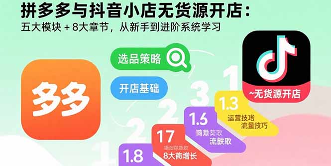 拼多多与抖音小店无货源开店：五大模块+8大章节，从新手到进阶系统学习-缘艺创业网