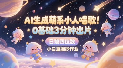 AI生成萌系小人唱歌，0基础3分钟出片，28个作品涨粉8.9W，单条最高19W赞，日入四位数，小白直接抄作业-缘艺创业网