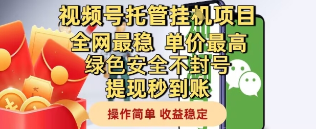 视频号托管挂G项目全网最稳，单价最高，绿色安全不封号提现秒到账，操作简单，收益稳定【揭秘】-缘艺创业网