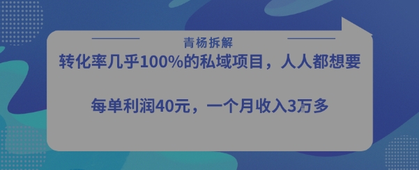 转化率最高的私域项目，每单利润40-50米，月入过1w-缘艺创业网