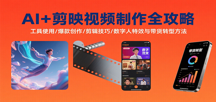 AI+剪映视频制作全攻略：工具使用/爆款创作/剪辑技巧/数字人特效与带货转型方法-缘艺创业网