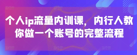 个人ip流量内训课，内行人教你做一个账号的完整流程-缘艺创业网