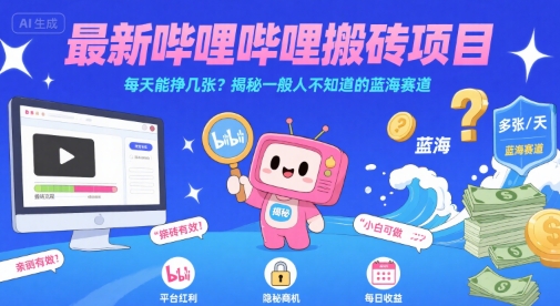 最新哔哩哔哩上B站搬砖项目，每天能挣几张？揭秘一般人不知道的蓝海赛道-缘艺创业网