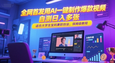 全网首发用AI一键制作爆款视频，自测日入多张，适合大学生宝妈兼职创业，保姆级教程-缘艺创业网