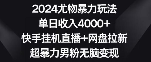 2024尤物暴力玩法，单日收入4000+，快手挂机直播+网盘拉新，超暴力男粉无脑变现【揭秘】-缘艺创业网