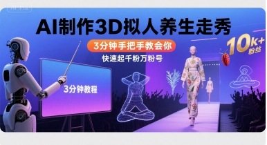 Ai制作3D拟人养生走秀，3分钟手把手教会你，快速起千粉万粉号-缘艺创业网