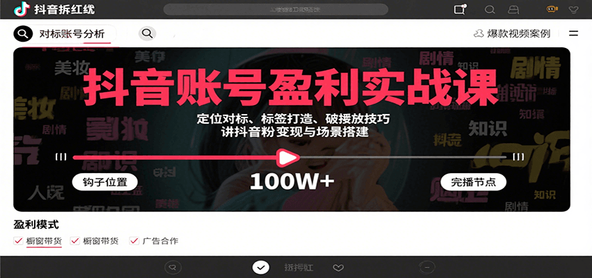 抖音账号盈利实战课，定位对标、标签打造、破播放技巧，讲涨粉变现与场景搭建-缘艺创业网