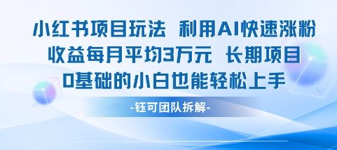 适合小白操作的小红书新项目，利用AI快速涨粉，收益每月平均1W+-缘艺创业网