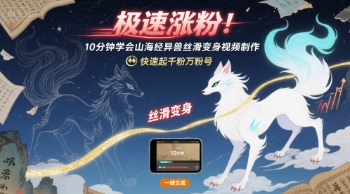 极速涨粉！10分钟学会山海经异兽丝滑变身视频制作，快速起千粉万粉号-缘艺创业网