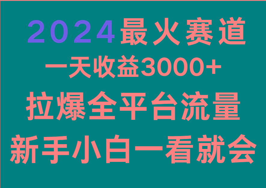 2024最火赛道，一天收一3000+.拉爆全平台流量，新手小白一看就会-缘艺创业网