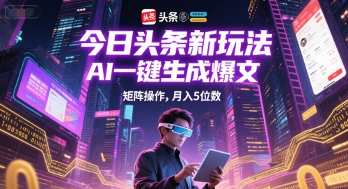 今日头条新玩法，AI一键生成爆文，矩阵操作，月入5位数-缘艺创业网