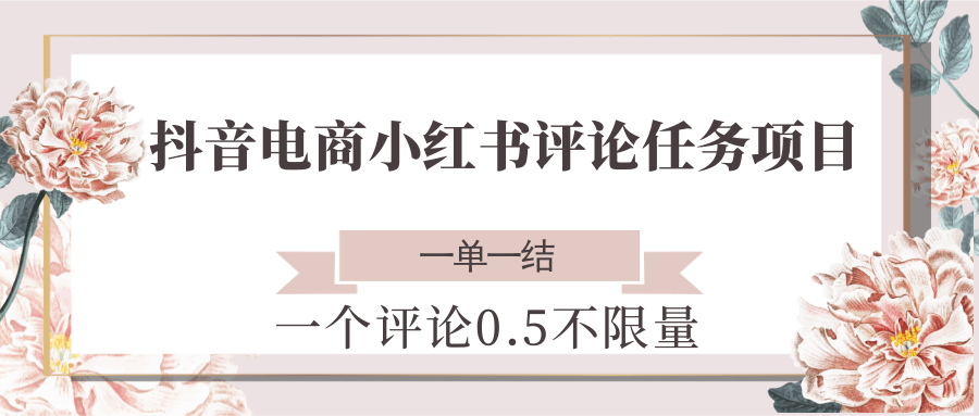 抖音电商小红书评论任务项目，一个评论0.5，一单一结 不限量-缘艺创业网