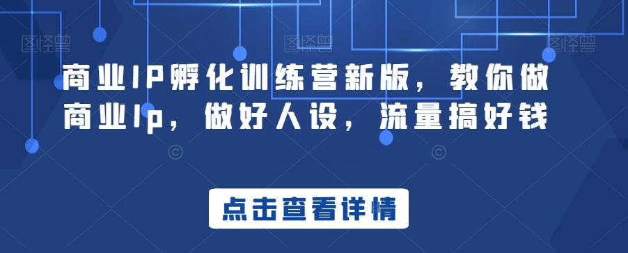 商业IP孵化训练营新版，教你做商业Ip，做好人设，流量搞好钱-缘艺创业网