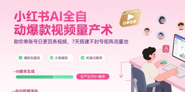 小红书AI全自动爆款视频量产术，助你单账号日更百条视频，7天搭建不封号矩阵流量池-缘艺创业网