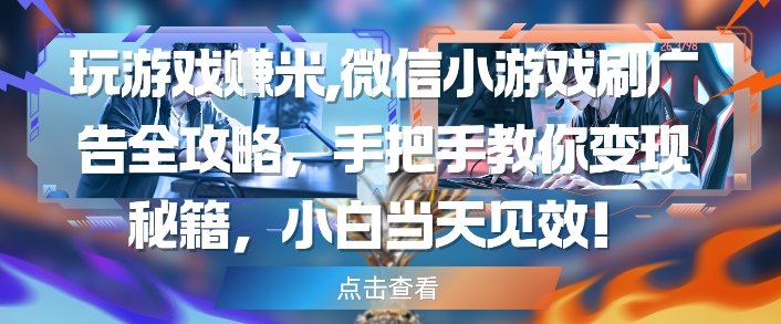 玩游戏挣米，微信小游戏刷广告全攻略，手把手教你变现秘籍，小白当天见效-缘艺创业网