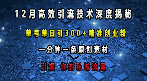 最新高效引流技术深度揭秘 ，单号单日引300+精准创业粉，一分钟一条原创素材，引爆你的私域流量-缘艺创业网