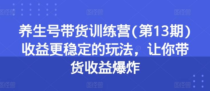 养生号带货训练营(第13期)收益更稳定的玩法，让你带货收益爆炸-缘艺创业网