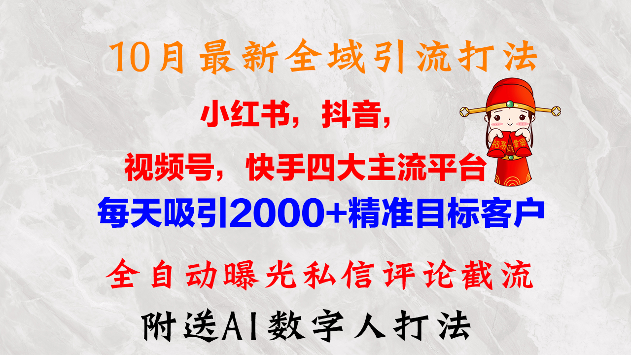10月最新小红书，抖音，视频号，快手四大平台全域引流，，每天吸引2000…-缘艺创业网