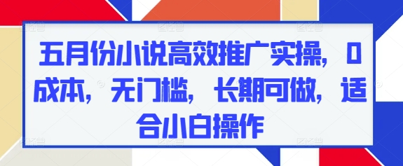 五月份小说高效推广实操，0成本，无门槛，长期可做，适合小白操作-缘艺创业网