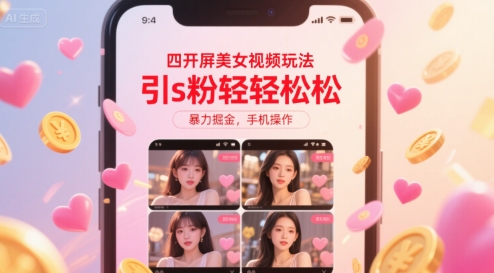 四开屏美女视频玩法，引s粉轻轻松松，暴力掘金，手机操作【揭秘】-缘艺创业网