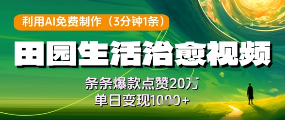 利用AI免费制作田园生活治愈视频，条条爆款点赞20W，单日变现几张-缘艺创业网