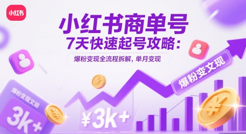 小红书商单号7天快速起号攻略：爆粉变现全流程拆解，单月变现3k+-缘艺创业网