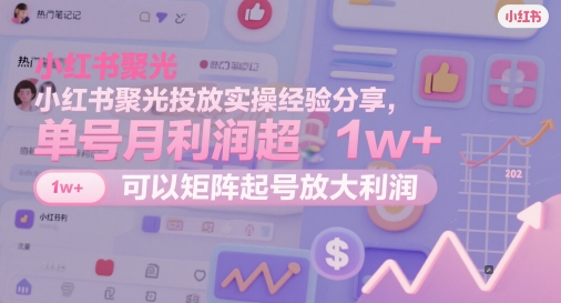 小红书聚光投放实操经验分享，单号月利润超1w+，可以矩阵起号放大利润-缘艺创业网