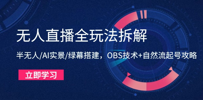 无人直播全玩法拆解：半无人/AI实景/绿幕搭建，OBS技术+自然流起号攻略-缘艺创业网