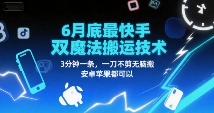 6月底最新快手双魔法搬运技术，3分钟一条，一刀不剪无脑搬，安卓苹果都可以-缘艺创业网