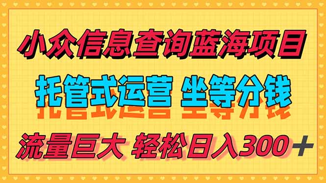 稳定日入300＋，小众信息查询蓝海项目，全程懒人式托管，解放你的时间-缘艺创业网