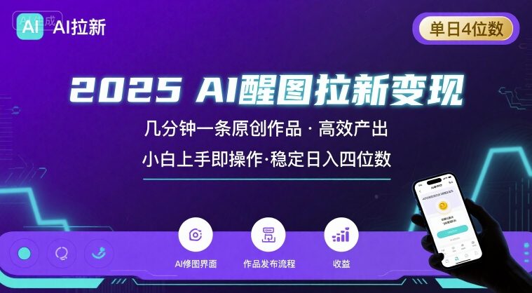 2025最强AI醒图拉新，几分钟一条原创作品，单日收入4位数，小白也能上手操作-缘艺创业网