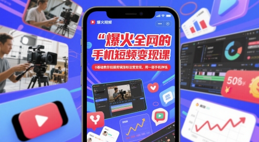 爆火全网的手机短视频变现课，0基础教你拍摄剪辑涨粉运营变现，用一部手机挣钱-缘艺创业网